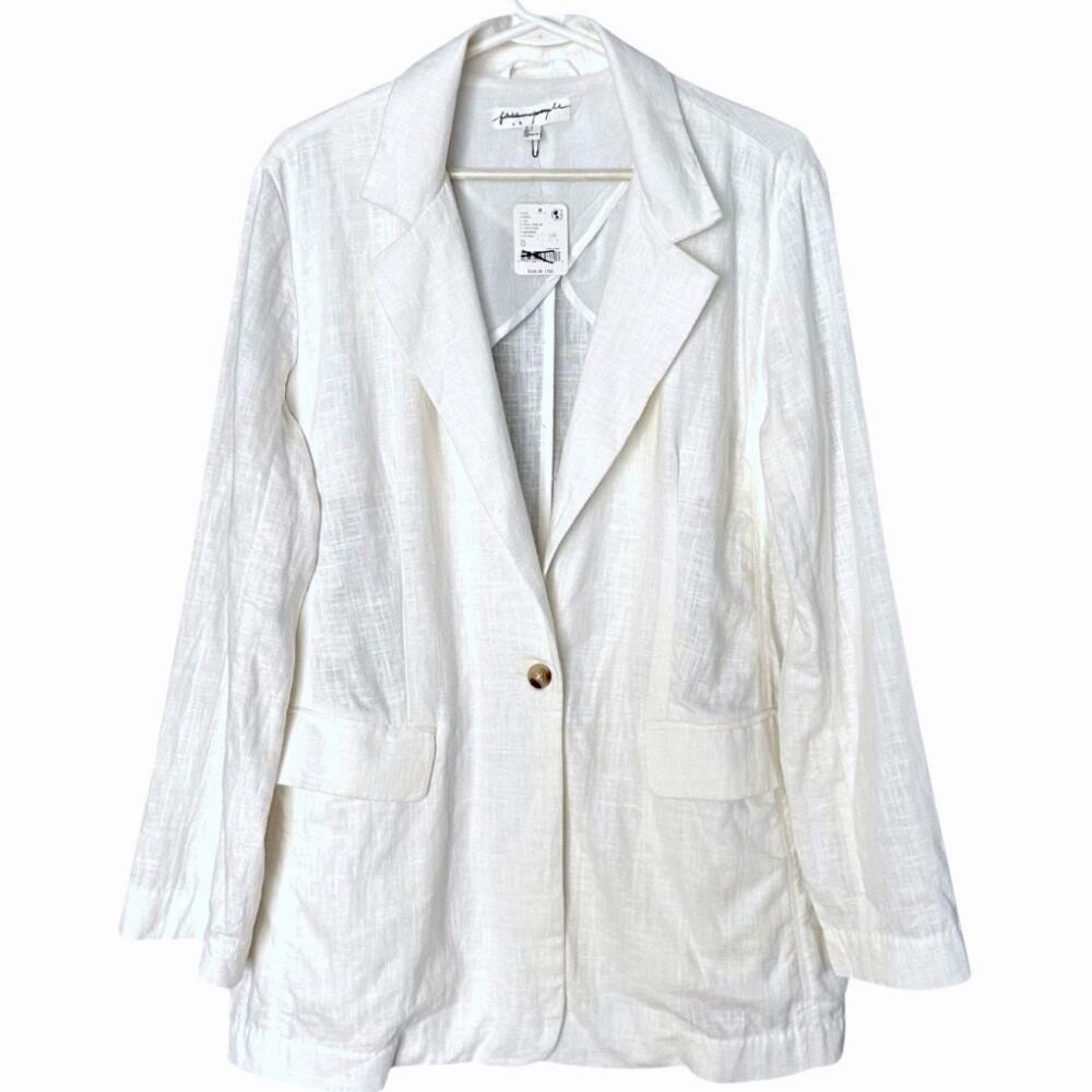 Free People Linen Blend Blazer Women's 12 Oversized White Relaxed Spring NEW